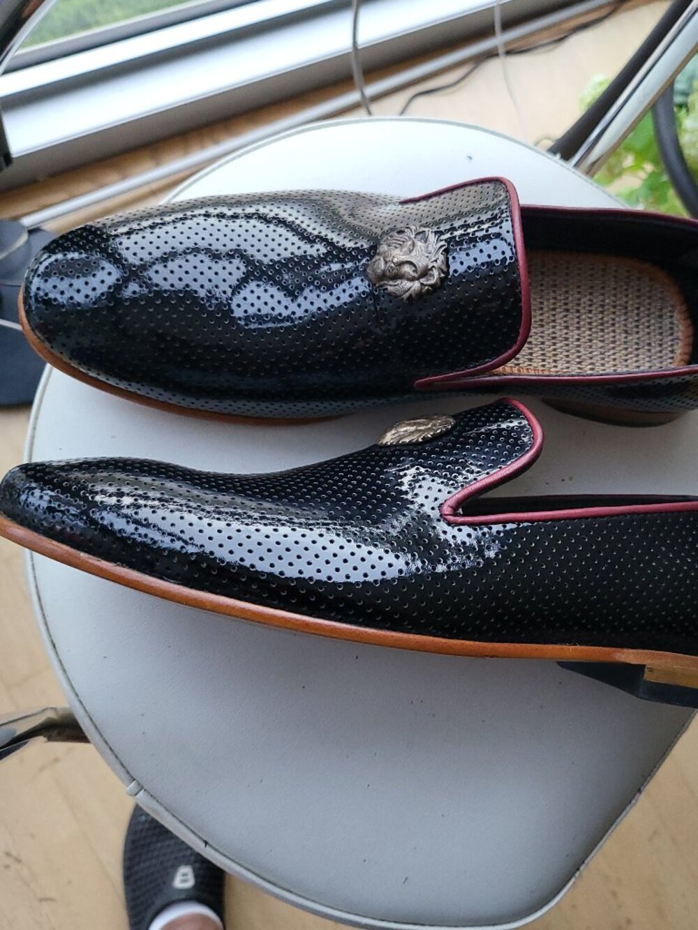 Men’s Scarpetto Unique Handmade Patent Leather Black dotted Slip-on Loafer US 11